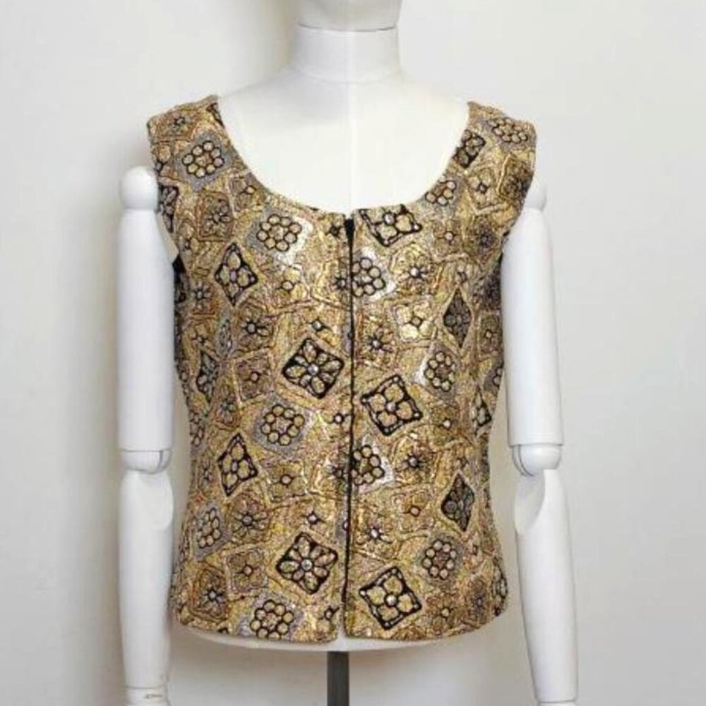 60s Vintage Gold and‎ Silver Zippered Brocade Bodice by Elite